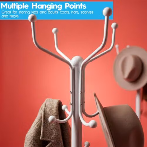 Harbour Housewares White Metal Coat Rack with 12 Hooks and Umbrella Holder, Height: 182 cm – 3