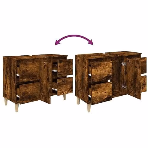 vidaXL Freestanding Bathroom Sink Cabinet in Brown Oak, W: 80 cm, D: 33 cm, H: 60 cm – 4