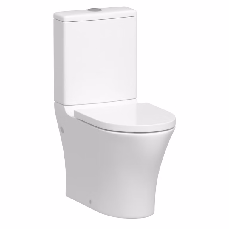 Royal Bathrooms Peak White Ceramic Rimless Close Coupled Washdown Toilet with Cistern and Soft Close Seat