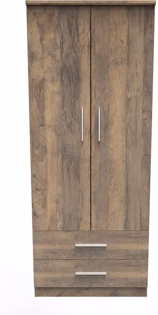 Ready Assembled 2 U 2 Door 2 Drawer Wardrobe in Dark Brown Vintage Oak