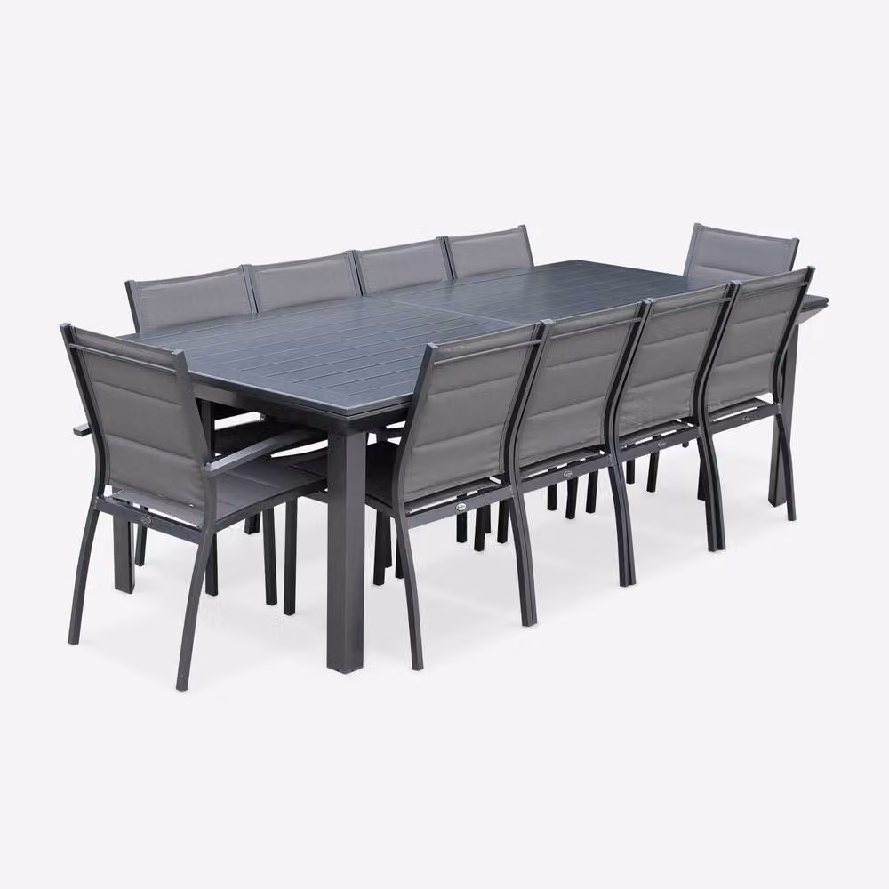 Sweek 10-Seater Extendable Aluminium Garden Table Set with Chairs in Dark Grey – 2