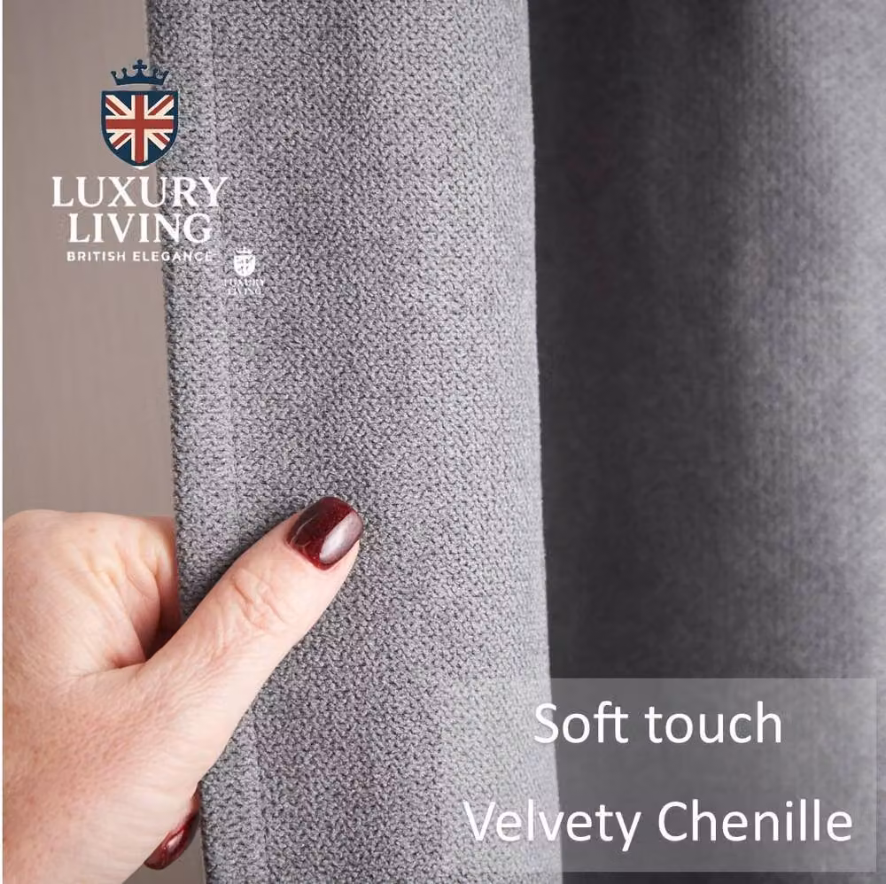 Alan Symonds Grey Velvet Chenille Blackout Door Curtain with Eyelets, Width: 137 cm, Height: 213 cm – 3
