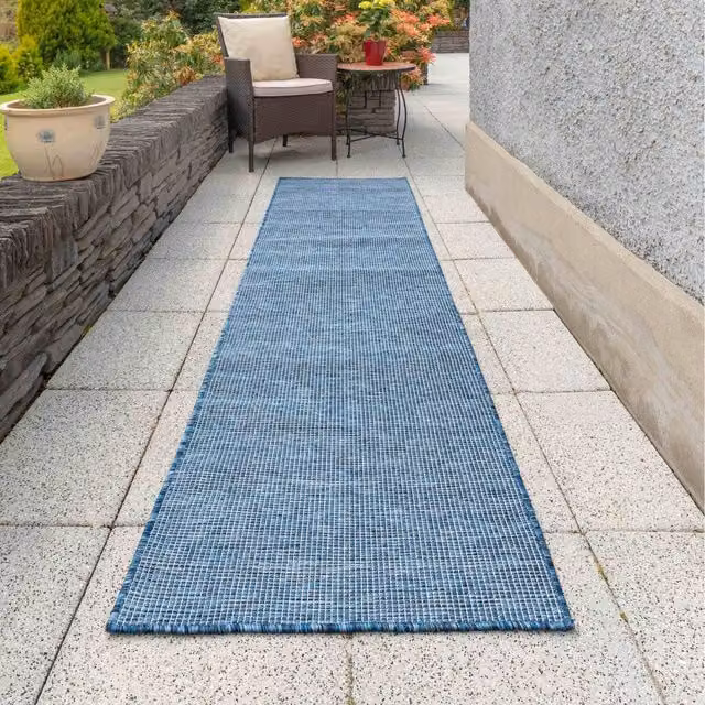 The Rug House Blue Flat Weave Indoor Outdoor Area Rug, W: 240 cm, D: 68 cm