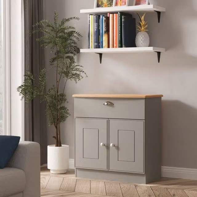 Victoria Ready Assembled 1 Drawer 2 Door Sideboard in Dusk Grey and Riviera Oak