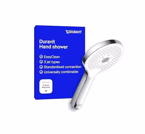 Duravit Universal Handheld Shower Head with Rain, Massage and Jet Functions, Chrome and White, W: 24.0 cm, H: 12.0 cm, D: 6.3 cm – 1