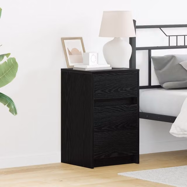 Berkfield Home Modern Black Oak Bedside Cabinet with Integrated LED Lighting – 1