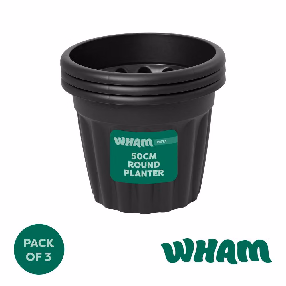 Wham Vista Round Plastic Planter in Black and Grey, Diameter: 50 cm, Height: 3 cm – 2