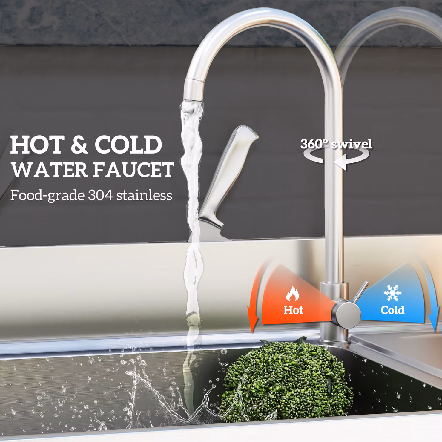 HOMCOM Outdoor Stainless Steel Kitchen Sink, Freestanding Single Bowl with Hot and Cold Water Pipes and Storage Shelves, Silver – 4