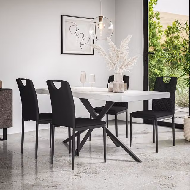 More4Homes Donni Dining Set with Marble Effect Rectangular Table and 4 Monza Dining Chairs in Black and White