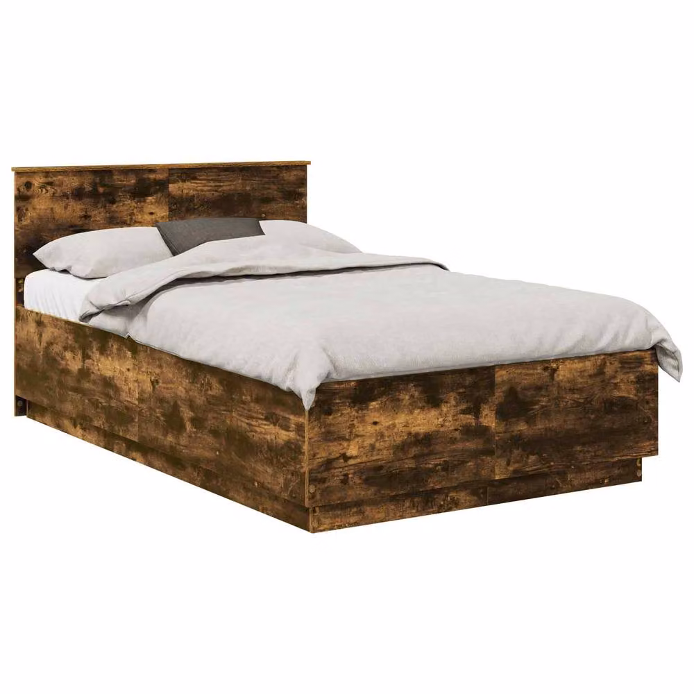 Berkfield Home Smoked Oak Bed Frame in Brown, Engineered Wood, W/D/H: 120 x 190 cm – 2