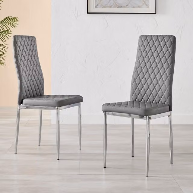 FurnitureboxUK Set of 4 Milan High Back Diamond Pattern Faux Leather Dining Chairs in Grey with Silver Chrome Metal Legs – 1