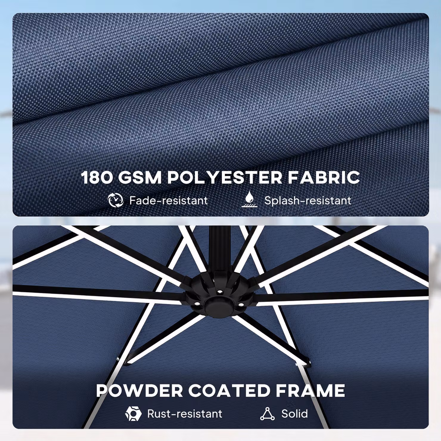 Outsunny 3 m Rotating Cantilever Garden Parasol with Cover, Navy Blue – 3