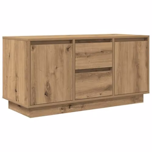 vidaXL Modern Oak TV Cabinet with Integrated LED Lighting and Media Compartments, Brown, W/D/H: 100 x 41 x 50 cm – 1