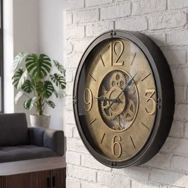 Wyld and Coco Heritage Vintage Round Analog Wall Clock, Black, Diameter: 50 cm