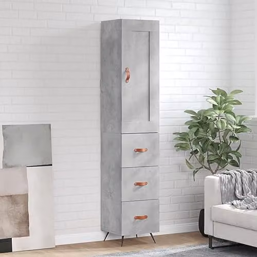 vidaXL Modern Highboard in Concrete Grey, W/D/H: 34.5 x 34 x 180 cm – 2