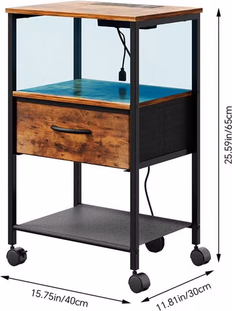 Modern Dark Brown Wood LED Bedside Table with Integrated Lighting and Castors
