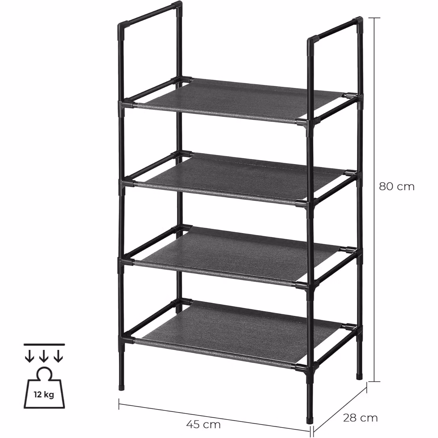 SONGMICS 4-Tier Freestanding Metal and Non-Woven Fabric Shoe Rack in Black – 2