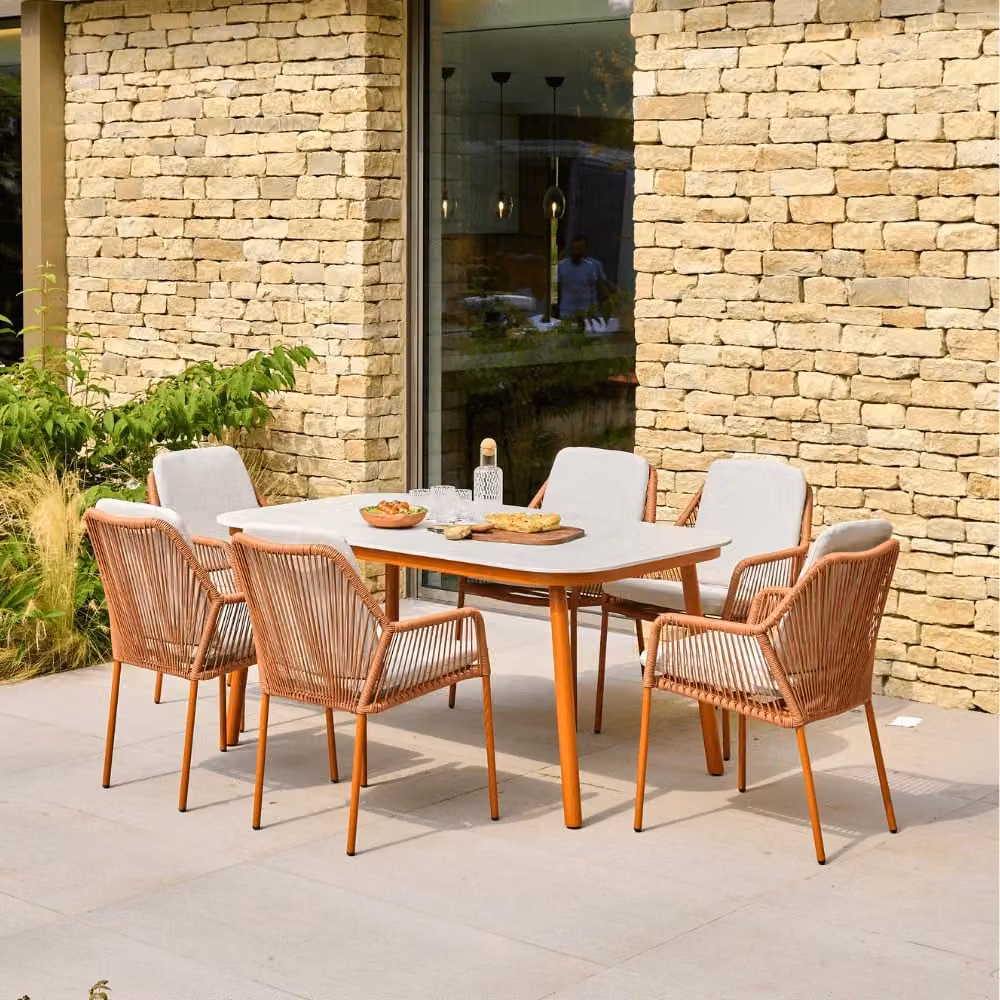 Leisure Grow Olivia 6 Seat Rectangular Dining Set in Orange, Cream and White