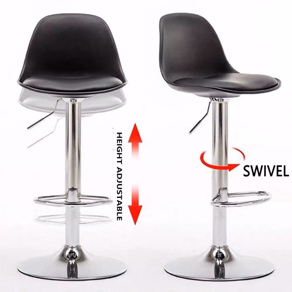 EONLION Set of 2 Modern Black Faux Leather and Metal Bar Stools, Height: 100 cm – 3