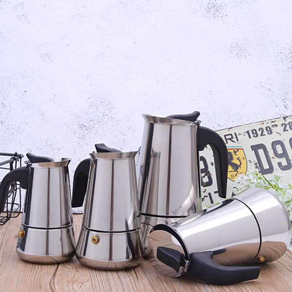 Living and Home Silver Italian Moka Pot Stovetop Espresso Maker, 100ml and 200ml – 3
