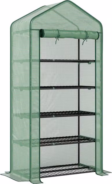 Outsunny Portable Green Greenhouse with 5-Tier Shelving and Reinforced PE Cover in Green