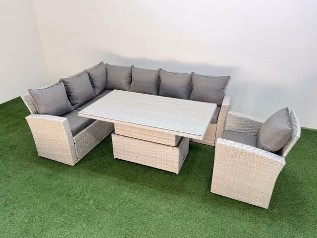 Fimous 7 Seat Garden Furniture Corner Sofa Set with Armchair in Light Grey
