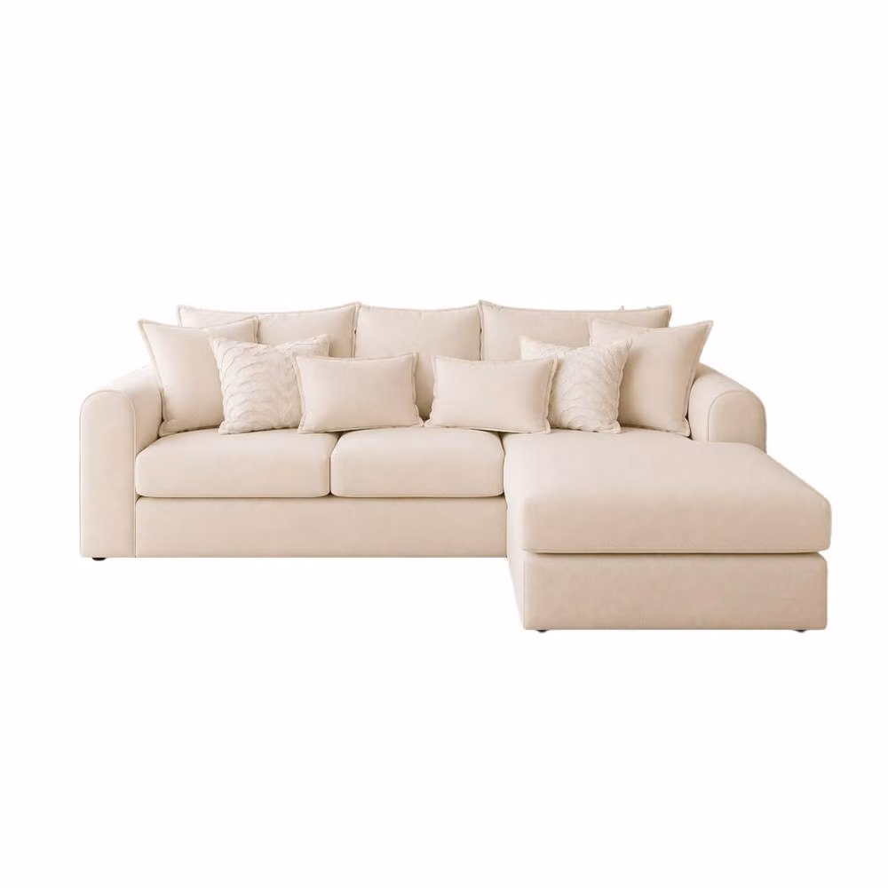 Home & Love Ariana Luxury Right Chaise Corner Fixedback Sofa in Naples Cream Fabric, W 250 cm x D 160 cm x H 160 cm – 2