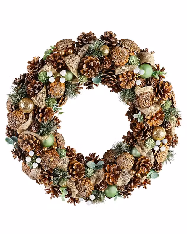 Dibor Giant Foliage Christmas Wreath in Multicolour and Brown, Diameter: 50 cm – 2