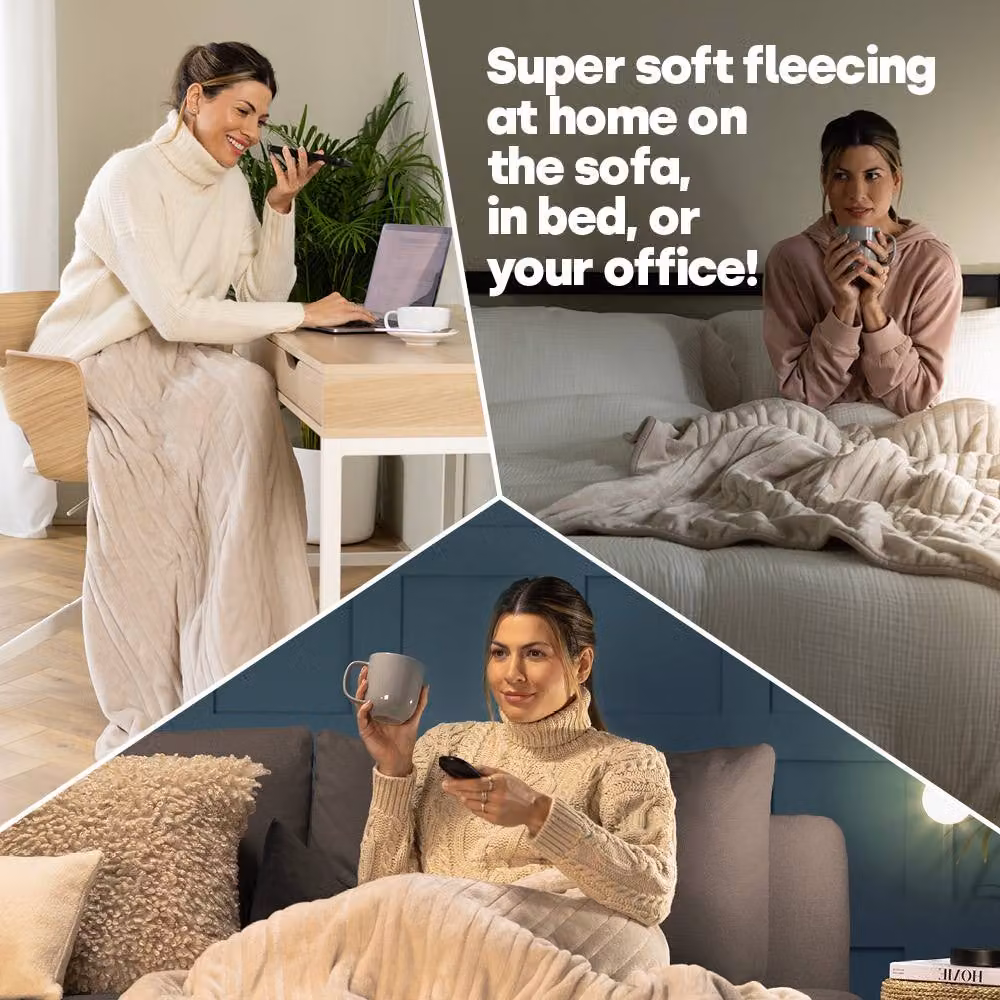 LIVIVO Heated Electric Over Blanket in Cool Sand Beige with Flannel Fabric – 4