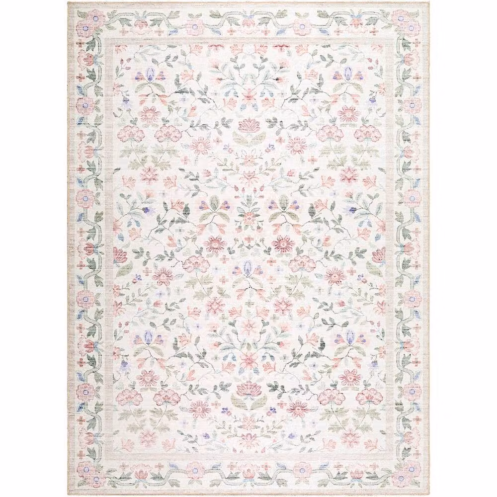 Livabliss Thistle Modern Floral Washable Living and Dining Room Rug in Light Pink, W: 200 cm, D: 275 cm – 2