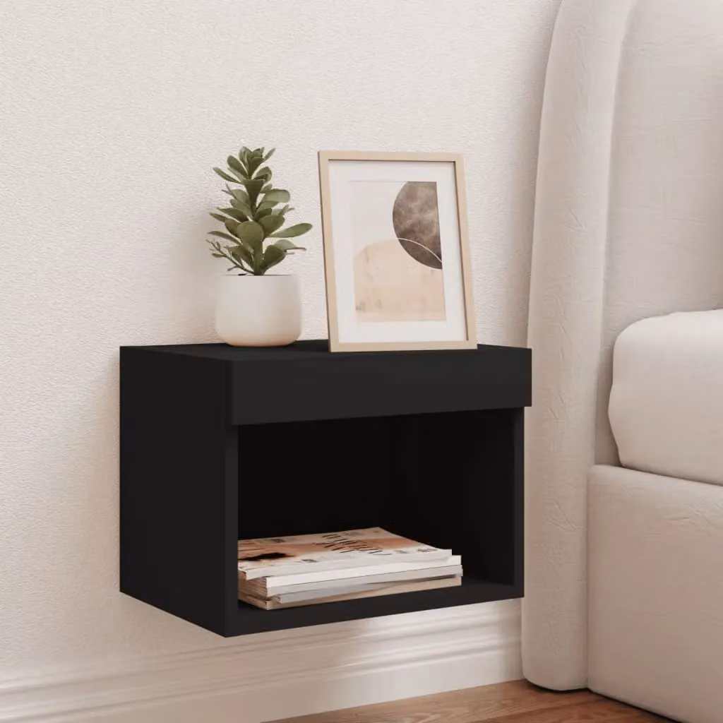 Berkfield Home Wall-mounted Black Bedside Cabinet with Integrated LED Lighting – 3