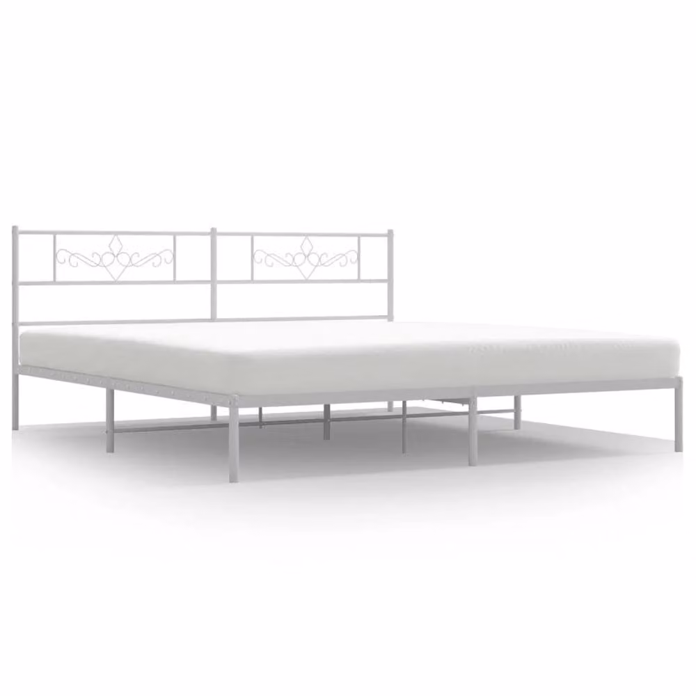Berkfield Home Metal Bed Frame with Headboard, White, W/D/H: 193 x 203 cm – 2