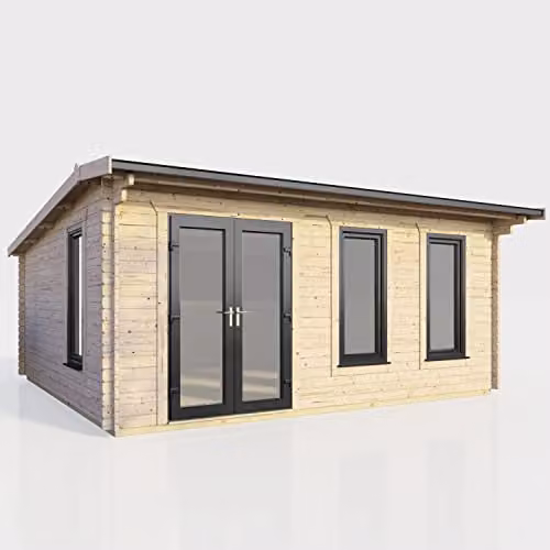 Powersheds Premium Apex Log Cabin with Double Doors and Toughened Glass in Anthracite