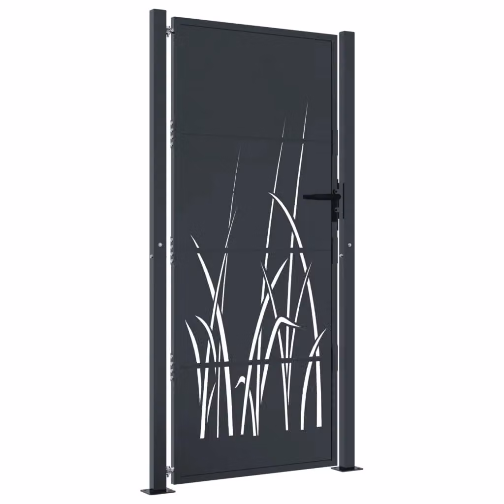 Berkfield Anthracite Steel Garden Gate with Grass Design, W: 105 cm, H: 180 cm – 2