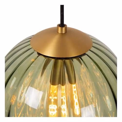 Lucide Monsaraz Dimmable Retro Glass Sphere Pendant Light, Green and Gold/Brass, Diameter: 25 cm – 3