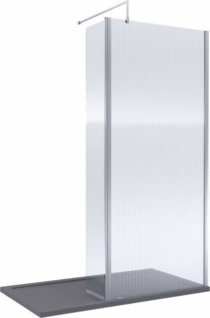 Balterley 8mm Fluted Glass Walk-in Wetroom Screen with Return, Silver and Grey, W: 1400 mm, D: 800 mm