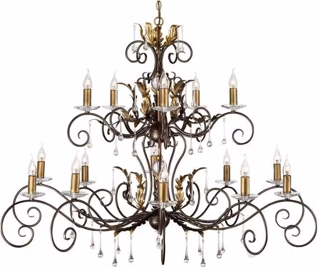 Loops Handmade 15 Bulb Bronze Metal Chandelier Hanging Pendant Light with Multicolour LED E14 60W Bulbs