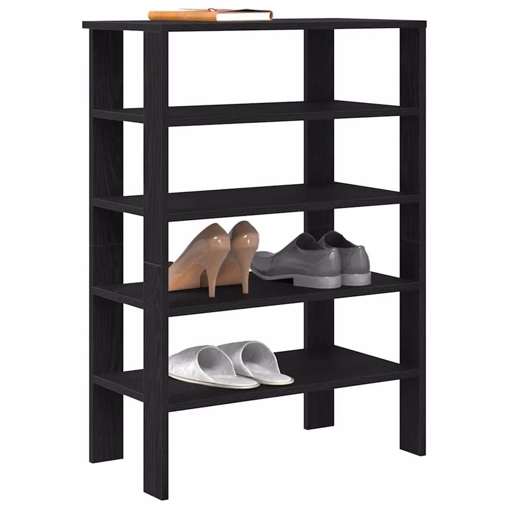 Berkfield Home Modern Black Shoe Rack in Matt Engineered Wood W: 61 cm, D: 32 cm, H: 87.5 cm – 2