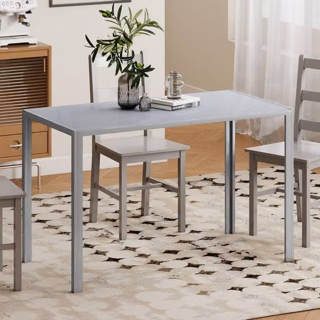 HOMCOM Modern Rectangular 4 Seater Dining Table with Grey Tempered Glass Top, W/D/H: 120 x 60 x 75 cm – 1