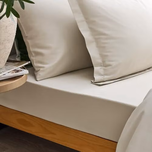 Christy 400TC Luxury Mako Satin Cotton Fitted Sheet in Beige, W: 140 cm, L: 190 cm