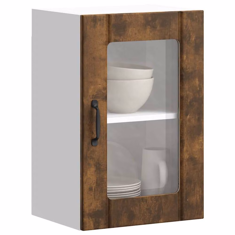 Berkfield Home Lucca Wall Mounted Kitchen Cabinet with Glass Door in Smoked Oak Brown, W/D/H: 60.0 x 31.0 x 40.0 cm – 2