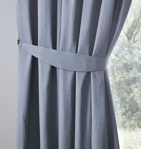 Fusion Dijon Pair of Light Blue Polycotton Tiebacks for Pencil Pleat Curtains, 71 x 14 cm – 2