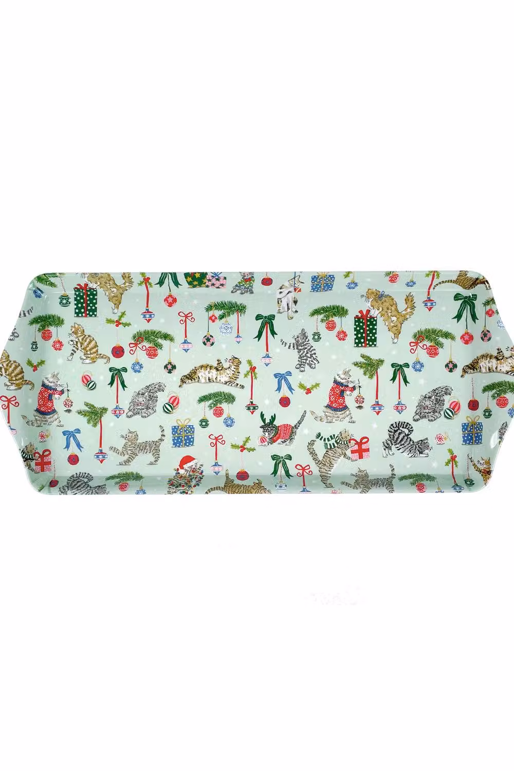 Ulster Weavers Christmas Cats Festive Print Small Rectangular Melamine Tray in Light Green – 2