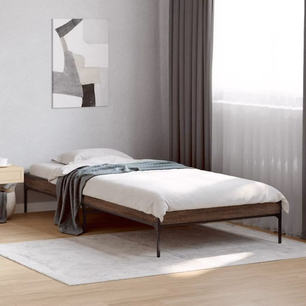 Berkfield Home Durable Bed Frame in Brown Oak, W/D/H: 90 x 200 x 30 cm – 1