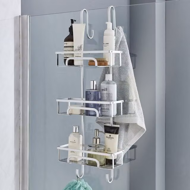 House of Home 3 Tier Large Aluminium Over Door Shower Caddy Organiser in White