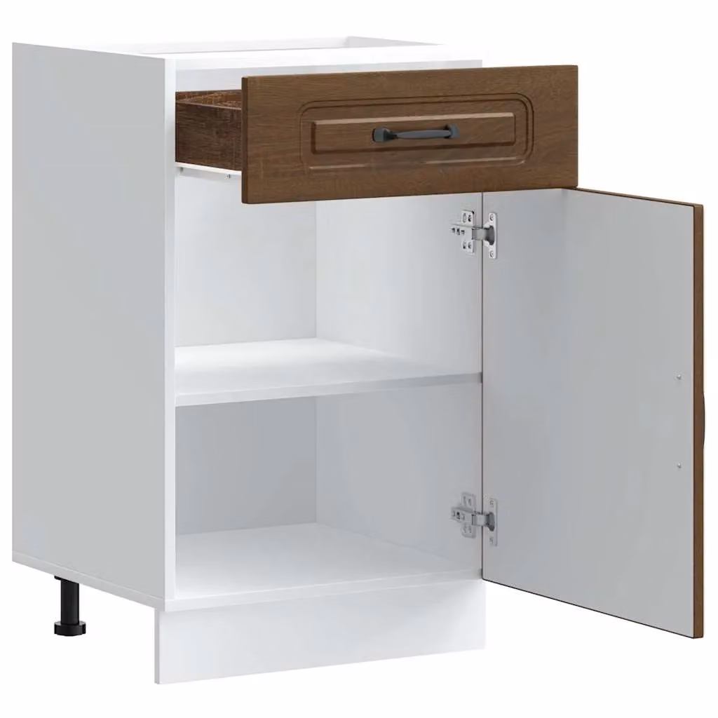 Berkfield Home Kalmar Brown Oak Kitchen Base Cabinet with Hinged Doors and Internal Shelves – 4