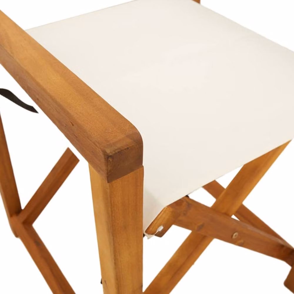 Berkfield Home Set of 2 Folding Acacia Wood Director Chairs in Cream White Fabric – 3