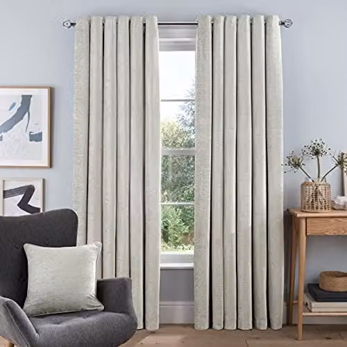 Smart Living Luxury Chenille Eyelet Lined Curtains, 2 Panels, Cream/Beige, Width: 117 cm, Drop: 137 cm