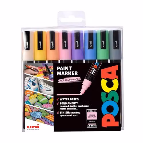 POSCA PC-5M Medium Tip Acrylic Paint Marker Pens in 8 Multicolour Pastel Shades