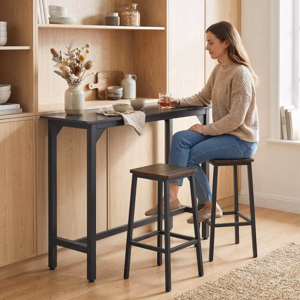 STILVORA Modern Bar Table with Marble Effect and Black Finish, W: 120 cm, D: 40 cm, H: 100 cm – 2